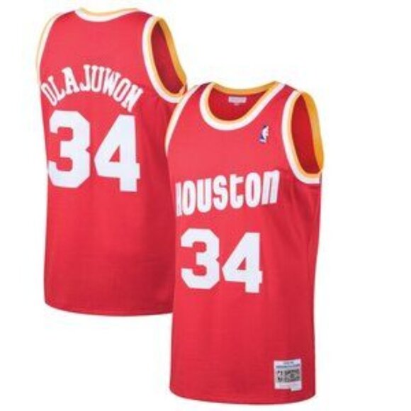 Mens Hakeem Olajuwon Red Stitched Jersey